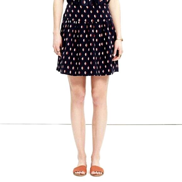 Madewell Silk Polka Dot Drop Waist Mini Skirt Navy Red White Size 8 - Picture 5 of 5